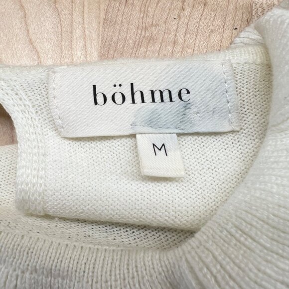 Böhme Striped Ruffled Neck Sweater Ivory White Black Size Medium - Picture 7 of 10